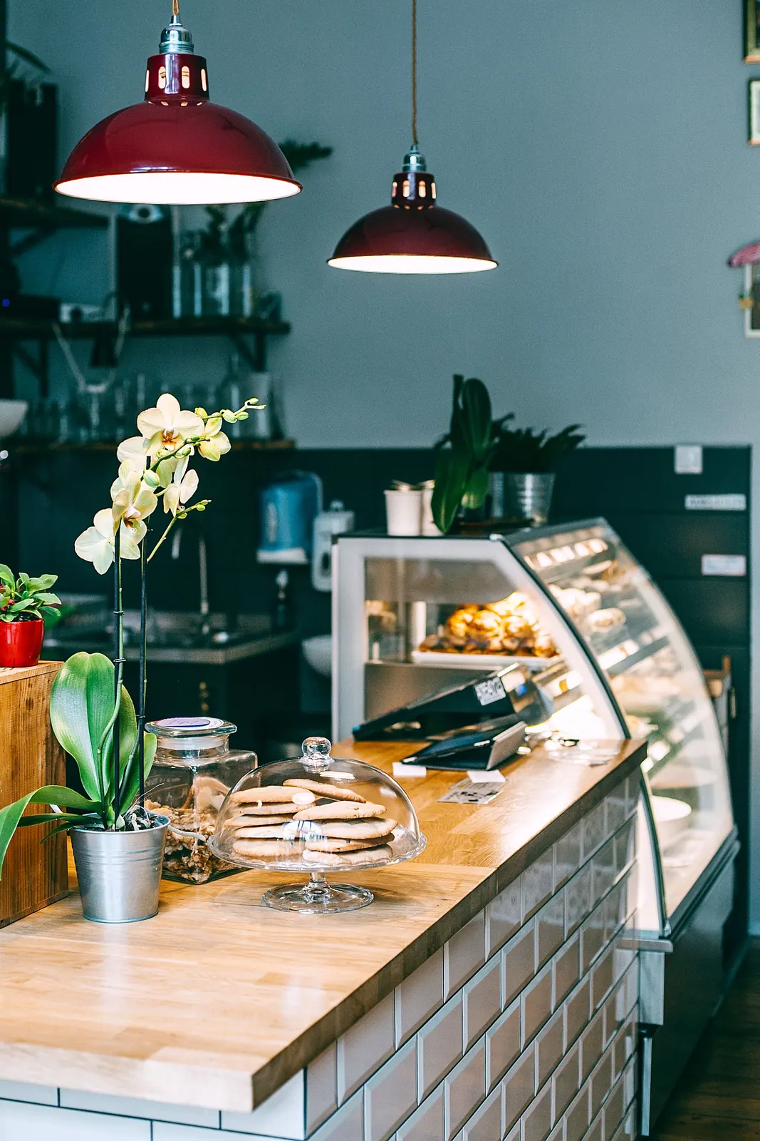 Representative café pastry and display counter