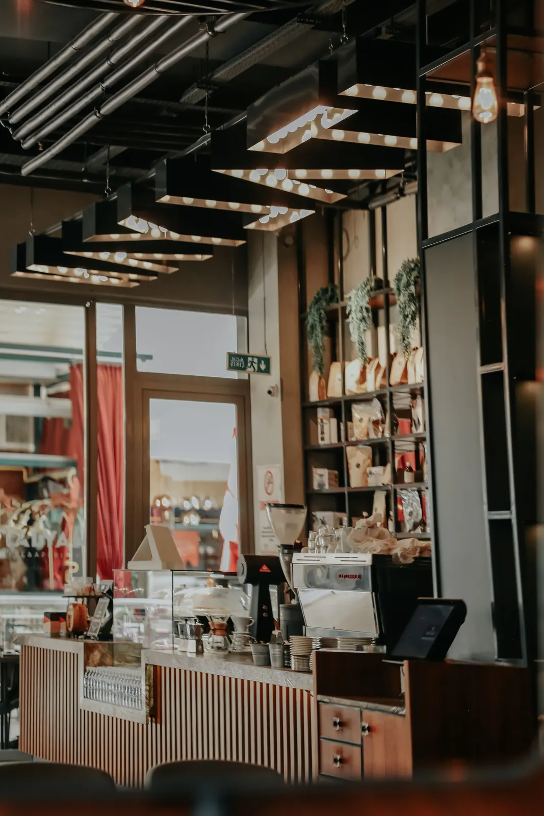 Representative modern café interior and counter
