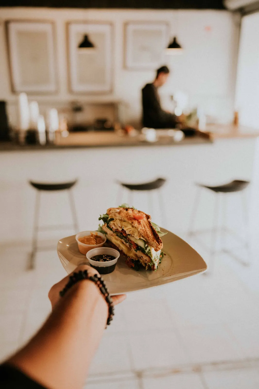 Representative grilled sandwich served in a café